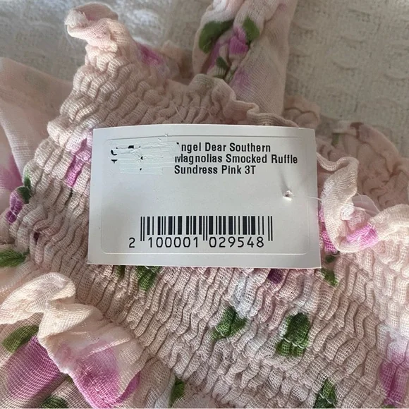 Angel Dear southern magnolias smocked ruffle sundress pink size 3T NWT - Picture 6 of 7